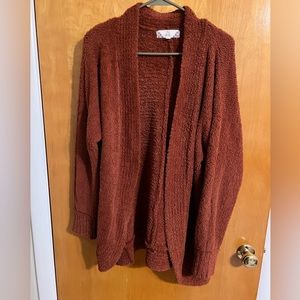 Pink Rose burnt orange soft teddy plush cardigan sweater size L